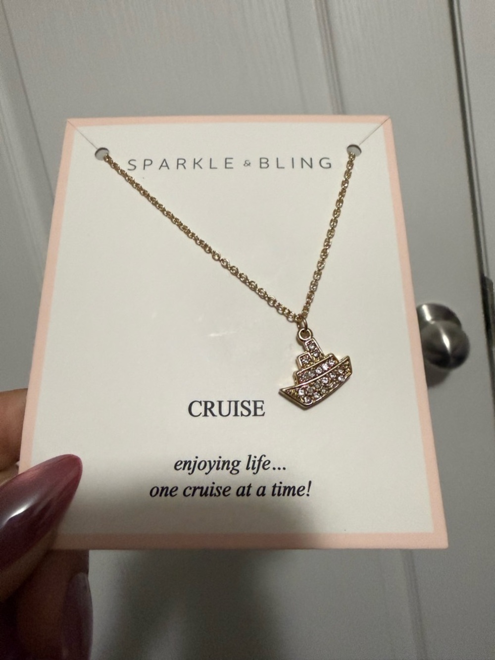 Gold Crystal Boat Pendant Necklace - Women Jewelry - Picture 3 of 6